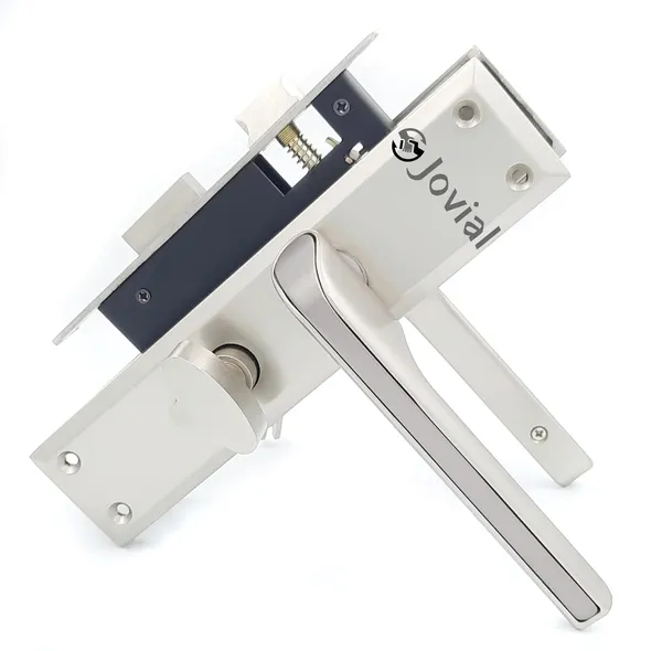 CY-02L_8"_Plate_Mortise_Door_Lock_Handle_Set/Mortise_Lock_with_Brass_Lock_Body_and_60mm_Brass_Cylinder_Set_with_3_Brass_Computerised_Keys(Silver_Satin_Finish)