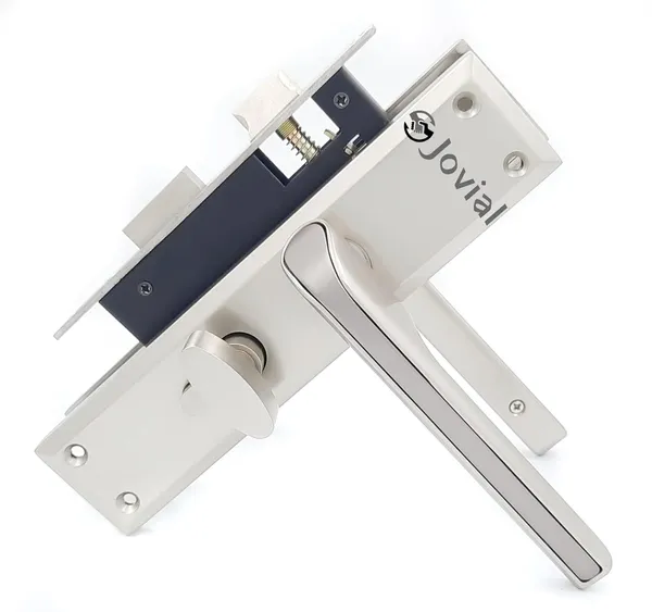CY-02L_8"_Plate_Mortise_Door_Lock_Handle_Set/Mortise_Lock_with_Brass_Lock_Body_and_60mm_Brass_Cylinder_Set_with_3_Brass_Computerised_Keys(Silver_Satin_Finish)