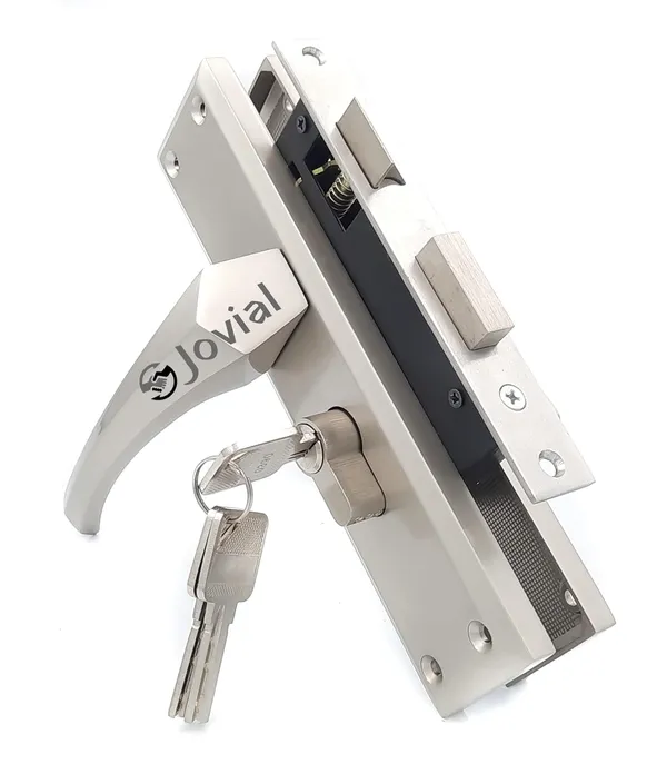 CY-12_-_8"_Plate_Mortise_Door_Lock_Handle_Set/Mortise_Lock_with_Brass_Lock_Body_and_60mm_Brass_Cylinder_Set_with_3_Brass_Computerised_Keys(Silver_Satin_Finish)