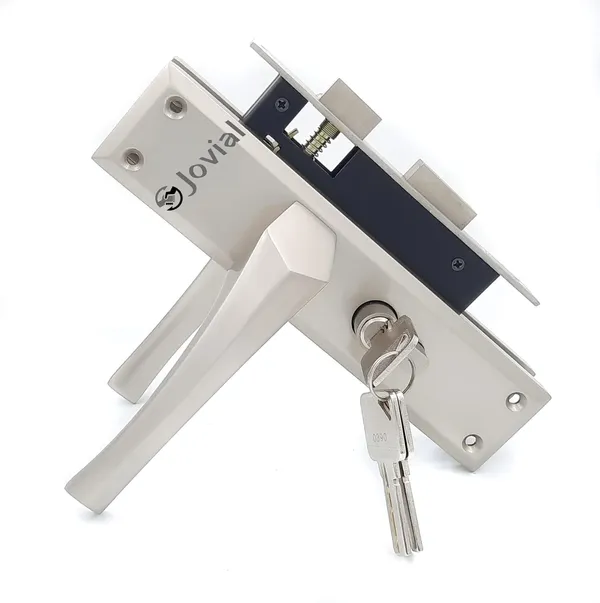 CY-12_-_8"_Plate_Mortise_Door_Lock_Handle_Set/Mortise_Lock_with_Brass_Lock_Body_and_60mm_Brass_Cylinder_Set_with_3_Brass_Computerised_Keys(Silver_Satin_Finish)