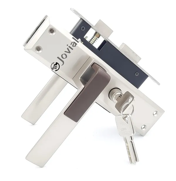 CY-18_-_8"_Plate_Mortise_Door_Lock_Handle_Set/Mortise_Lock_with_Brass_Lock_Body_and_60mm_Brass_Cylinder_Set_with_3_Brass_Computerised_Keys(Silver_Satin_Finish)