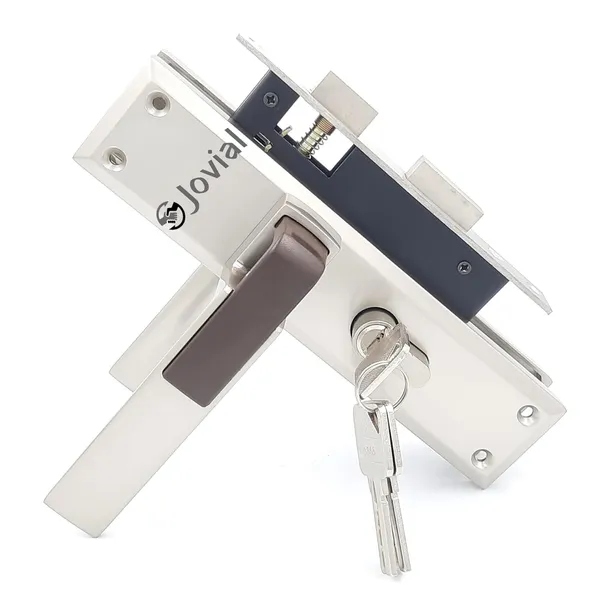 CY-18_-_8"_Plate_Mortise_Door_Lock_Handle_Set/Mortise_Lock_with_Brass_Lock_Body_and_60mm_Brass_Cylinder_Set_with_3_Brass_Computerised_Keys(Silver_Satin_Finish)