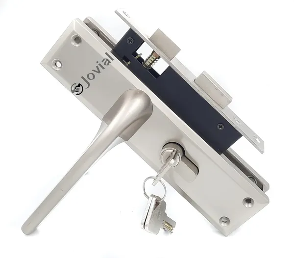 CY-27_-_8"_Plate_Mortise_Door_Lock_Handle_Set/Mortise_Lock_with_Brass_Lock_Body_and_60mm_Brass_Cylinder_Set_with_3_Brass_Computerised_Keys(Silver_Satin_Finish)