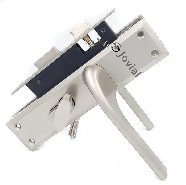 CY-27_-_8"_Plate_Mortise_Door_Lock_Handle_Set/Mortise_Lock_with_Brass_Lock_Body_and_60mm_Brass_Cylinder_Set_with_3_Brass_Computerised_Keys(Silver_Satin_Finish)