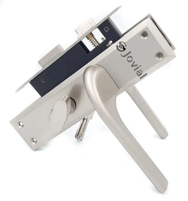 CY-27_-_8"_Plate_Mortise_Door_Lock_Handle_Set/Mortise_Lock_with_Brass_Lock_Body_and_60mm_Brass_Cylinder_Set_with_3_Brass_Computerised_Keys(Silver_Satin_Finish)