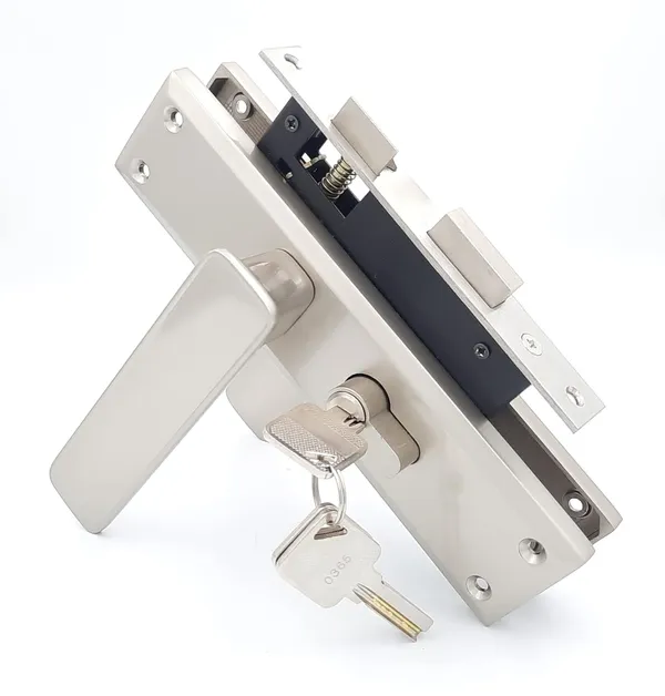 CY-40_-_8"_Plate_Mortise_Door_Lock_Handle_Set/Mortise_Lock_with_Brass_Lock_Body_and_60mm_Brass_Cylinder_Set_with_3_Brass_Computerised_Keys(Silver_Satin_Finish)