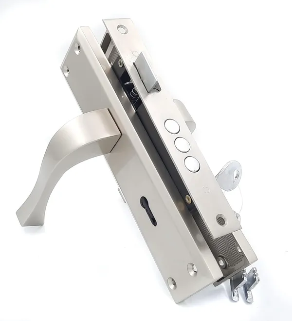 CY-42_-_8"_Plate_Mortise_Door_Lock_Handle_Set/Mortise_Lock_with_Brass_Lock_Body_and_60mm_Brass_Cylinder_Set_with_3_Brass_Computerised_Keys(Silver_Satin_Finish)