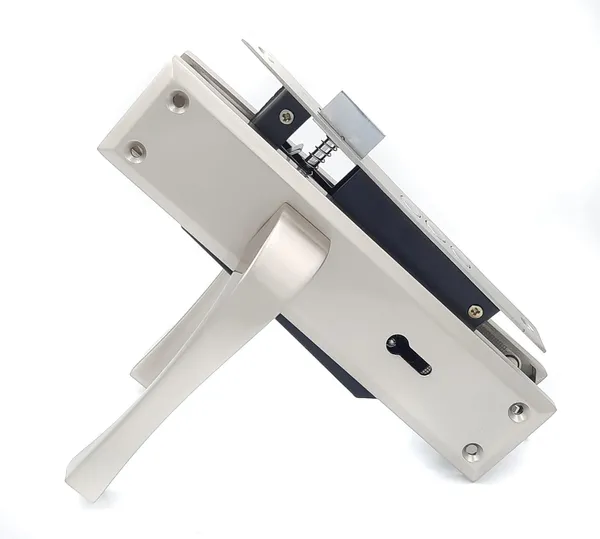 CY-42_-_8"_Plate_Mortise_Door_Lock_Handle_Set/Mortise_Lock_with_Brass_Lock_Body_and_60mm_Brass_Cylinder_Set_with_3_Brass_Computerised_Keys(Silver_Satin_Finish)
