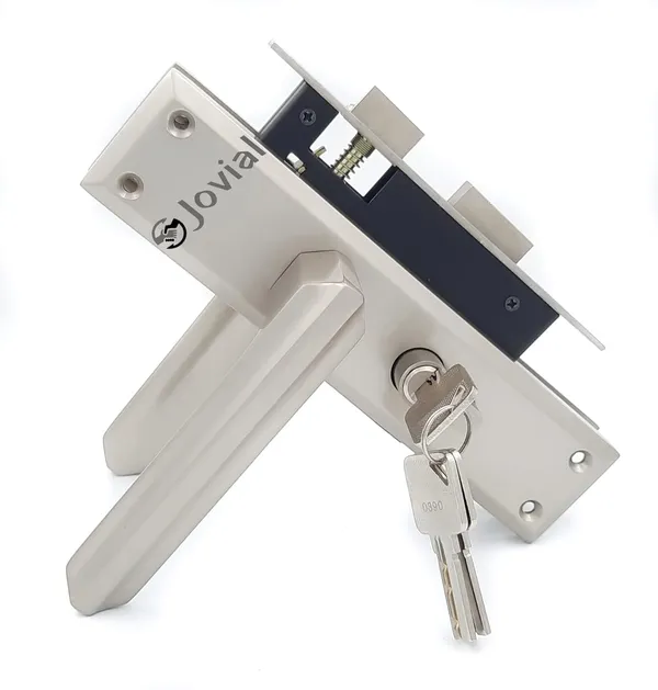 CY-43_-_8"_Plate_Mortise_Door_Lock_Handle_Set/Mortise_Lock_with_Brass_Lock_Body_and_60mm_Brass_Cylinder_Set_with_3_Brass_Computerised_Keys(Silver_Satin_Finish)