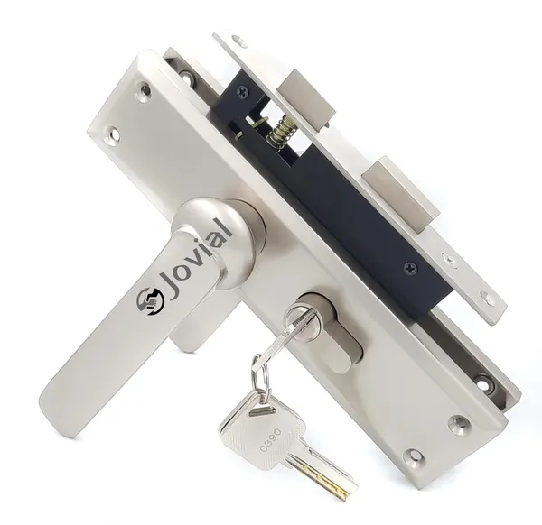 CY-44_-_8"_Plate_Mortise_Door_Lock_Handle_Set/Mortise_Lock_with_Brass_Lock_Body_and_60mm_Brass_Cylinder_Set_with_3_Brass_Computerised_Keys(Silver_Satin_Finish)