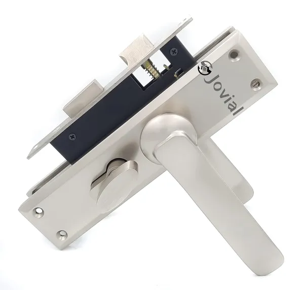 CY-44_-_8"_Plate_Mortise_Door_Lock_Handle_Set/Mortise_Lock_with_Brass_Lock_Body_and_60mm_Brass_Cylinder_Set_with_3_Brass_Computerised_Keys(Silver_Satin_Finish)