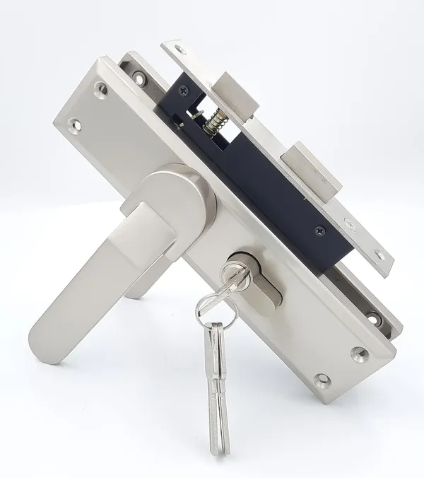 CY-45_-_8"_Plate_Mortise_Door_Lock_Handle_Set/Mortise_Lock_with_Brass_Lock_Body_and_60mm_Brass_Cylinder_Set_with_3_Brass_Computerised_Keys(Silver_Satin_Finish)