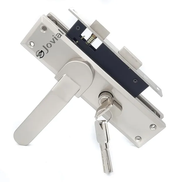 CY-45_-_8"_Plate_Mortise_Door_Lock_Handle_Set/Mortise_Lock_with_Brass_Lock_Body_and_60mm_Brass_Cylinder_Set_with_3_Brass_Computerised_Keys(Silver_Satin_Finish)