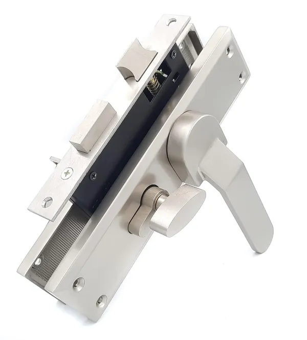 CY-45_-_8"_Plate_Mortise_Door_Lock_Handle_Set/Mortise_Lock_with_Brass_Lock_Body_and_60mm_Brass_Cylinder_Set_with_3_Brass_Computerised_Keys(Silver_Satin_Finish)