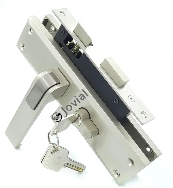CY-49_-_8"_Plate_Mortise_Door_Lock_Handle_Set_with_Brass_Lock_Body_and_60mm_Brass_Cylinder_Set_with_3_Brass_Computerised_Keys/Zinc_Alloy_(Silver_Satin_Finish)