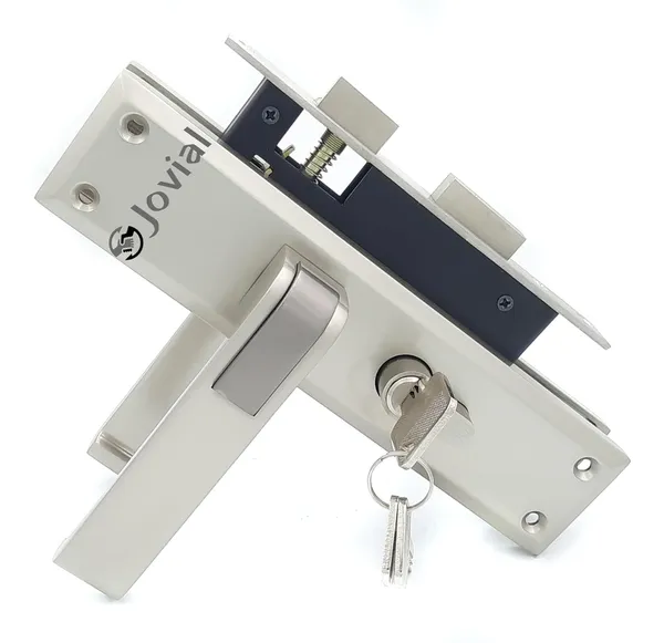 CY-49_-_8"_Plate_Mortise_Door_Lock_Handle_Set_with_Brass_Lock_Body_and_60mm_Brass_Cylinder_Set_with_3_Brass_Computerised_Keys/Zinc_Alloy_(Silver_Satin_Finish)