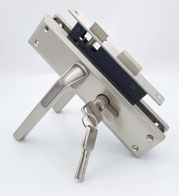 CY-50_-_8"_Plate_Mortise_Door_Lock_Handle_Set/Mortise_Lock_with_Brass_Lock_Body_and_60mm_Brass_Cylinder_Set_with_3_Brass_Computerised_Keys(Silver_Satin_Finish)