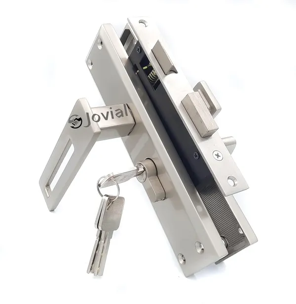 CY-52_-_8"_Plate_Mortise_Door_Lock_Handle_Set/Mortise_Lock_with_Brass_Lock_Body_and_60mm_Brass_Cylinder_Set_with_3_Brass_Computerised_Keys(Silver_Satin_Finish)