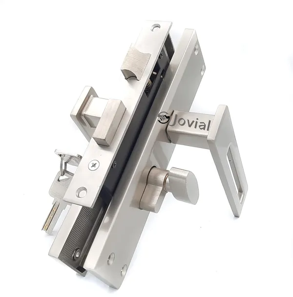 CY-52_-_8"_Plate_Mortise_Door_Lock_Handle_Set/Mortise_Lock_with_Brass_Lock_Body_and_60mm_Brass_Cylinder_Set_with_3_Brass_Computerised_Keys(Silver_Satin_Finish)