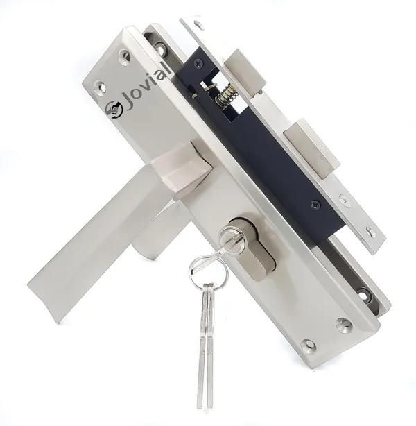 CY-53_-_8"_Plate_Mortise_Door_Lock_Handle_Set/Mortise_Lock_with_Brass_Lock_Body_and_60mm_Brass_Cylinder_Set_with_3_Brass_Computerised_Keys(Silver_Satin_Finish)