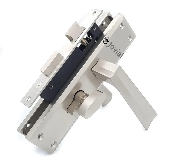 CY-53_-_8"_Plate_Mortise_Door_Lock_Handle_Set/Mortise_Lock_with_Brass_Lock_Body_and_60mm_Brass_Cylinder_Set_with_3_Brass_Computerised_Keys(Silver_Satin_Finish)