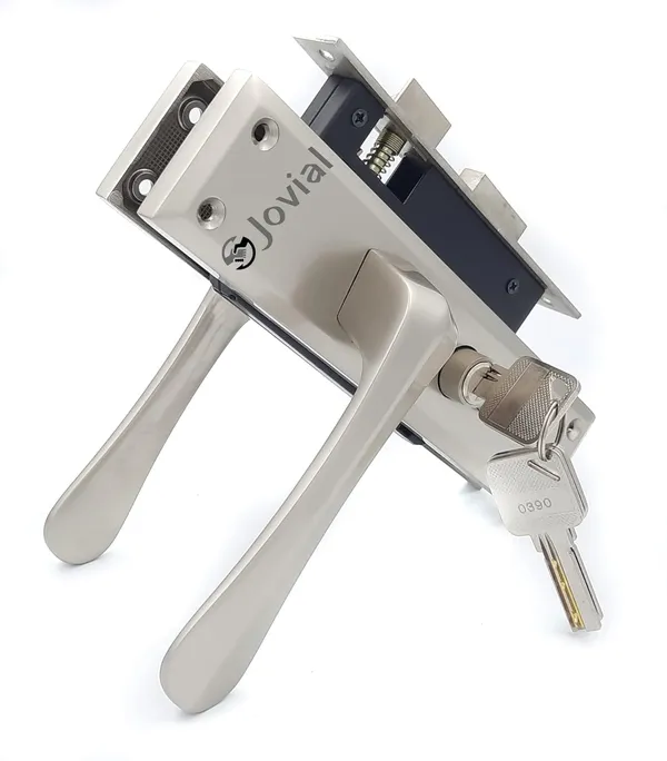 CY-54_-_8"_Plate_Mortise_Door_Lock_Handle_Set/Mortise_Lock_with_Brass_Lock_Body_and_60mm_Brass_Cylinder_Set_with_3_Brass_Computerised_Keys(Silver_Satin_Finish)