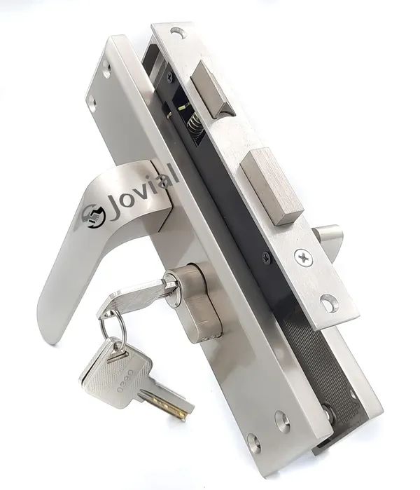 CY-56_-_8"_Plate_Mortise_Door_Lock_Handle_Set/Mortise_Lock_with_Brass_Lock_Body_and_60mm_Brass_Cylinder_Set_with_3_Brass_Computerised_Keys(Silver_Satin_Finish)