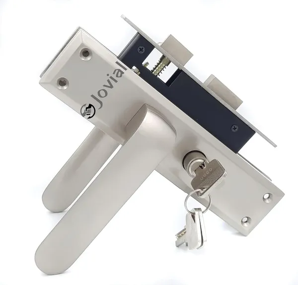 CY-56_-_8"_Plate_Mortise_Door_Lock_Handle_Set/Mortise_Lock_with_Brass_Lock_Body_and_60mm_Brass_Cylinder_Set_with_3_Brass_Computerised_Keys(Silver_Satin_Finish)
