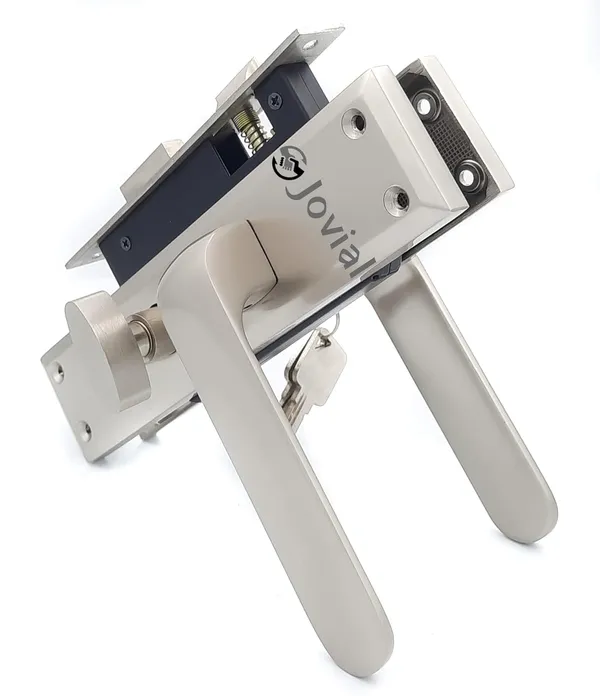 CY-56_-_8"_Plate_Mortise_Door_Lock_Handle_Set/Mortise_Lock_with_Brass_Lock_Body_and_60mm_Brass_Cylinder_Set_with_3_Brass_Computerised_Keys(Silver_Satin_Finish)