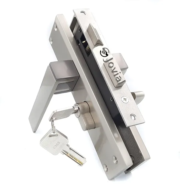 CY-58_-_8"_Plate_Mortise_Door_Lock_Handle_Set/Mortise_Lock_with_Brass_Lock_Body_and_60mm_Brass_Cylinder_Set_with_3_Brass_Computerised_Keys(Silver_Satin_Finish)