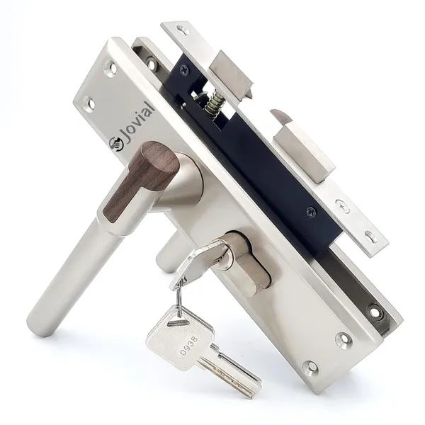 CY-OLIVER-P_-_8"_Plate_Mortise_Door_Lock_Handle_Set/Mortise_Lock_with_Brass_Lock_Body_and_60mm_Brass_Cylinder_Set_with_3_Brass_Computerised_Keys(Satin_Wood_Finish)