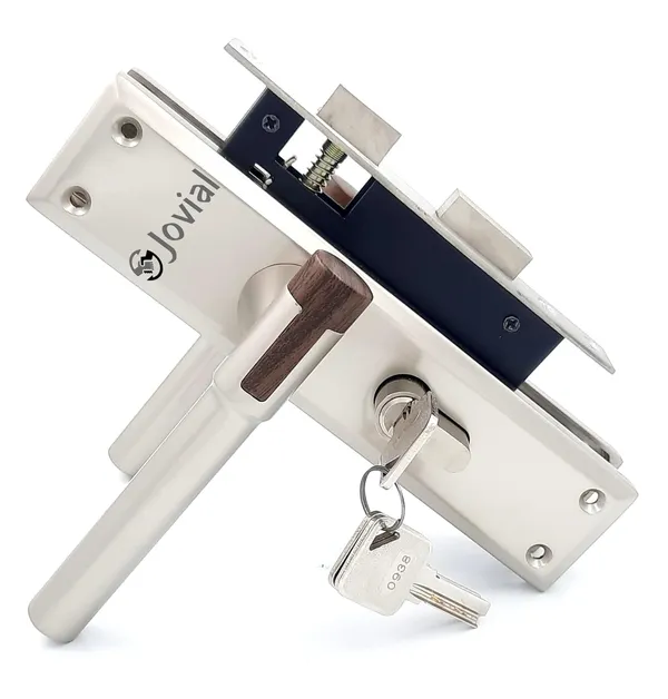 CY-OLIVER-P_-_8"_Plate_Mortise_Door_Lock_Handle_Set/Mortise_Lock_with_Brass_Lock_Body_and_60mm_Brass_Cylinder_Set_with_3_Brass_Computerised_Keys(Satin_Wood_Finish)