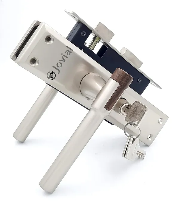 CY-OLIVER-P_-_8"_Plate_Mortise_Door_Lock_Handle_Set/Mortise_Lock_with_Brass_Lock_Body_and_60mm_Brass_Cylinder_Set_with_3_Brass_Computerised_Keys(Satin_Wood_Finish)