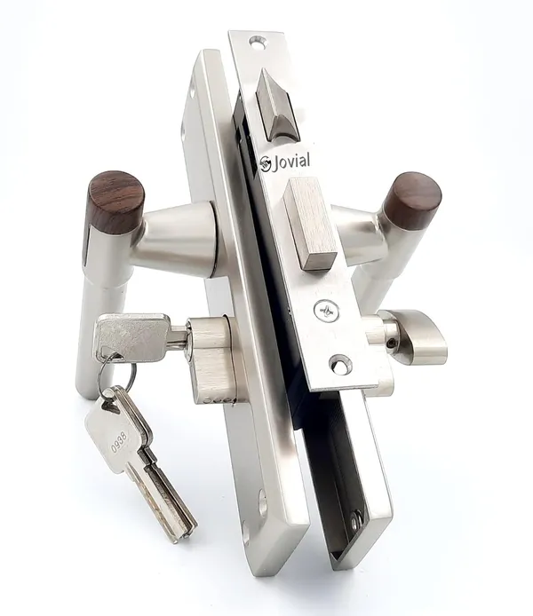 CY-OLIVER-P_-_8"_Plate_Mortise_Door_Lock_Handle_Set/Mortise_Lock_with_Brass_Lock_Body_and_60mm_Brass_Cylinder_Set_with_3_Brass_Computerised_Keys(Satin_Wood_Finish)