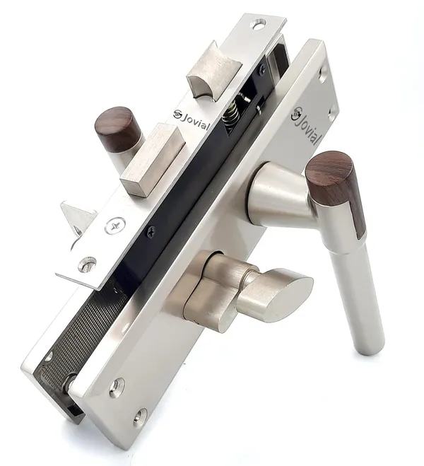 CY-OLIVER-P_-_8"_Plate_Mortise_Door_Lock_Handle_Set/Mortise_Lock_with_Brass_Lock_Body_and_60mm_Brass_Cylinder_Set_with_3_Brass_Computerised_Keys(Satin_Wood_Finish)