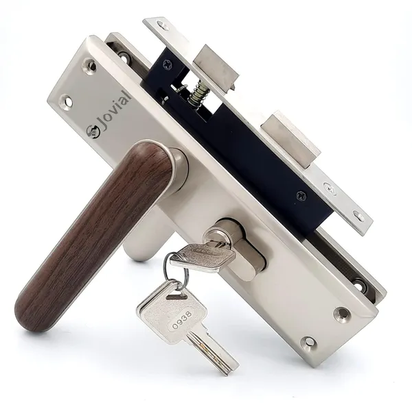 CY-SIGNITO-P_-_8"_Plate_Mortise_Door_Lock_Handle_Set/Mortise_Lock_with_Brass_Lock_Body_and_60mm_Brass_Cylinder_Set_with_3_Brass_Computerised_Keys(Satin_Wood_Finish)