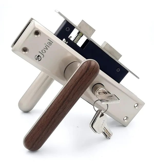 CY-SIGNITO-P_-_8"_Plate_Mortise_Door_Lock_Handle_Set/Mortise_Lock_with_Brass_Lock_Body_and_60mm_Brass_Cylinder_Set_with_3_Brass_Computerised_Keys(Satin_Wood_Finish)