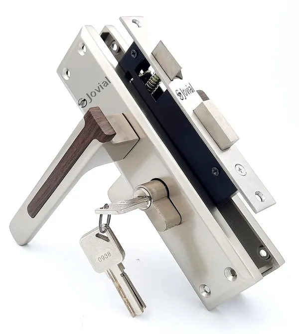 CY-VIVON-P_-_8"_Plate_Mortise_Door_Lock_Handle_Set/Mortise_Lock_with_Brass_Lock_Body_and_60mm_Brass_Cylinder_Set_with_3_Brass_Computerised_Keys(Satin_Wood_Finish)