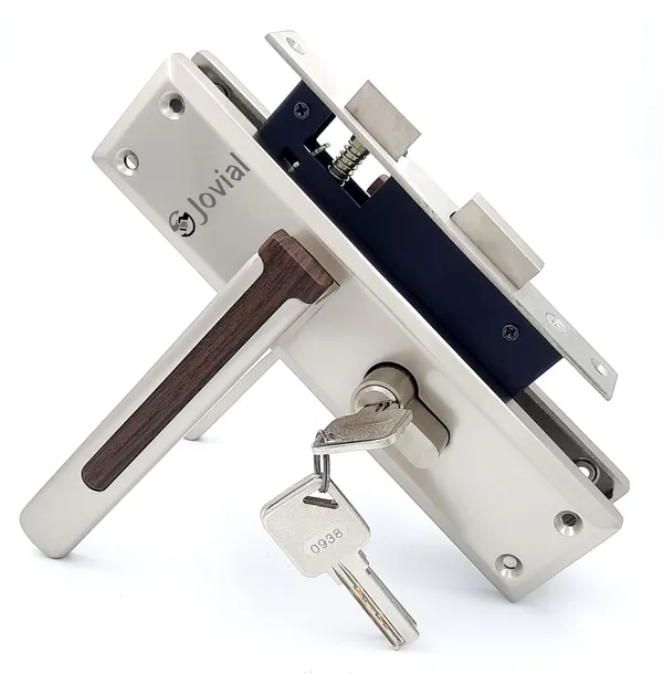CY-VIVON-P_-_8"_Plate_Mortise_Door_Lock_Handle_Set/Mortise_Lock_with_Brass_Lock_Body_and_60mm_Brass_Cylinder_Set_with_3_Brass_Computerised_Keys(Satin_Wood_Finish)