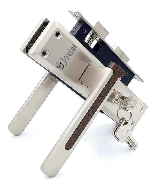 CY-VIVON-P_-_8"_Plate_Mortise_Door_Lock_Handle_Set/Mortise_Lock_with_Brass_Lock_Body_and_60mm_Brass_Cylinder_Set_with_3_Brass_Computerised_Keys(Satin_Wood_Finish)