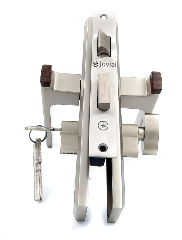 CY-VIVON-P_-_8"_Plate_Mortise_Door_Lock_Handle_Set/Mortise_Lock_with_Brass_Lock_Body_and_60mm_Brass_Cylinder_Set_with_3_Brass_Computerised_Keys(Satin_Wood_Finish)