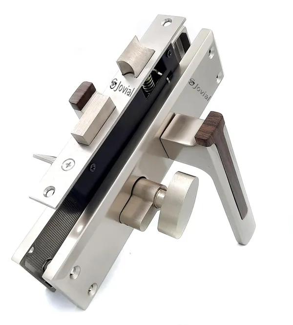 CY-VIVON-P_-_8"_Plate_Mortise_Door_Lock_Handle_Set/Mortise_Lock_with_Brass_Lock_Body_and_60mm_Brass_Cylinder_Set_with_3_Brass_Computerised_Keys(Satin_Wood_Finish)