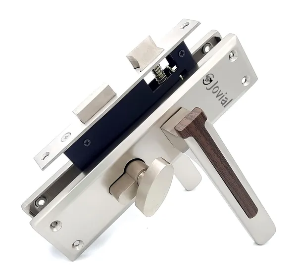 CY-VIVON-P_-_8"_Plate_Mortise_Door_Lock_Handle_Set/Mortise_Lock_with_Brass_Lock_Body_and_60mm_Brass_Cylinder_Set_with_3_Brass_Computerised_Keys(Satin_Wood_Finish)
