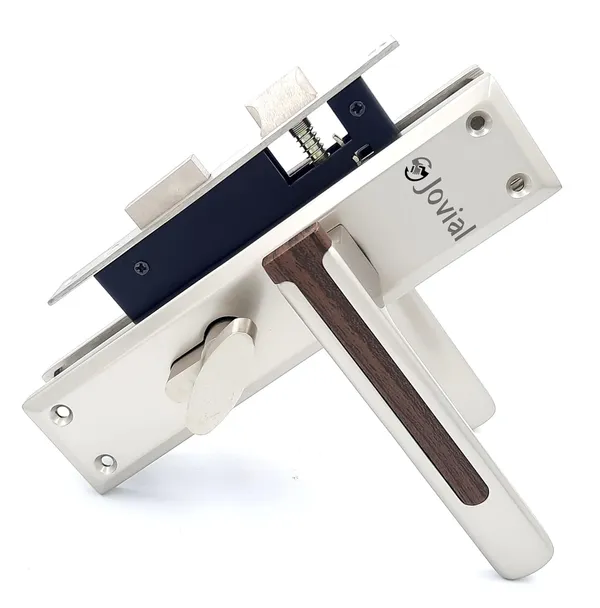 CY-VIVON-P_-_8"_Plate_Mortise_Door_Lock_Handle_Set/Mortise_Lock_with_Brass_Lock_Body_and_60mm_Brass_Cylinder_Set_with_3_Brass_Computerised_Keys(Satin_Wood_Finish)
