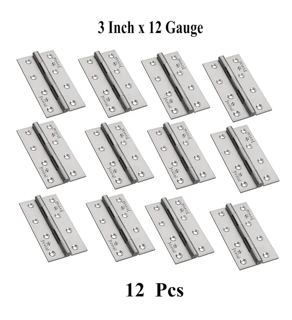 3"x_12_|_12_Pcs_-_Stainless_Steel_Door_Hinges/Window_Hinges/Butt_Hinges,_Softly_Movement_Hinges_(3_inch_x_12_Gauge/2.5_mm_Thickness,_Finish_:_Satin_Matt,_12_Pcs)