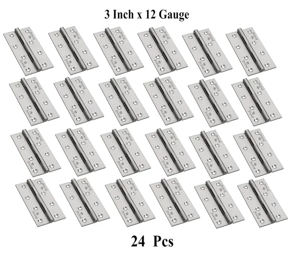 3"x_12_|_24_Pcs_-_Stainless_Steel_Door_Hinges/Window_Hinges/Butt_Hinges,_Softly_Movement_Hinges_(3_inch_x_12_Gauge/2.5_mm_Thickness,_Finish_:_Satin_Matt,_24_Pcs)