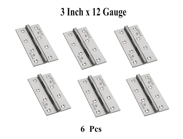 3"x_12_|_6_Pcs_-_Stainless_Steel_Door_Hinges/Window_Hinges/Butt_Hinges,_Softly_Movement_Hinges_(3_inch_x_12_Gauge/2.5_mm_Thickness,_Finish_:_Satin_Matt,_6_Pcs)