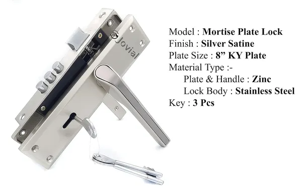 KY-02L_-_8"_Plate_Mortise_Door_Lock_Handle_Set/Mortise_Lock_with_Brass_Lock_Body_and_3_Pcs_Keys(Silver_Satin_Finish)