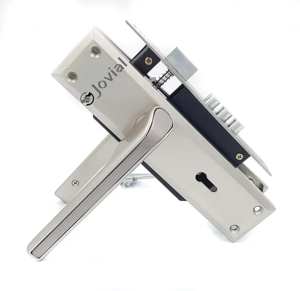 KY-02L_-_8"_Plate_Mortise_Door_Lock_Handle_Set/Mortise_Lock_with_Brass_Lock_Body_and_3_Pcs_Keys(Silver_Satin_Finish)