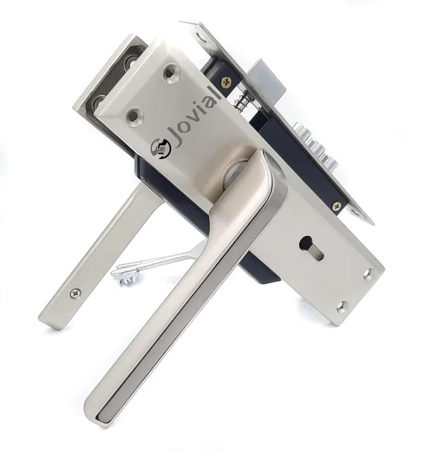 KY-02L_-_8"_Plate_Mortise_Door_Lock_Handle_Set/Mortise_Lock_with_Brass_Lock_Body_and_3_Pcs_Keys(Silver_Satin_Finish)